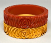 BB538 deep burnt orange or corn rosebud carved bakelite bangles